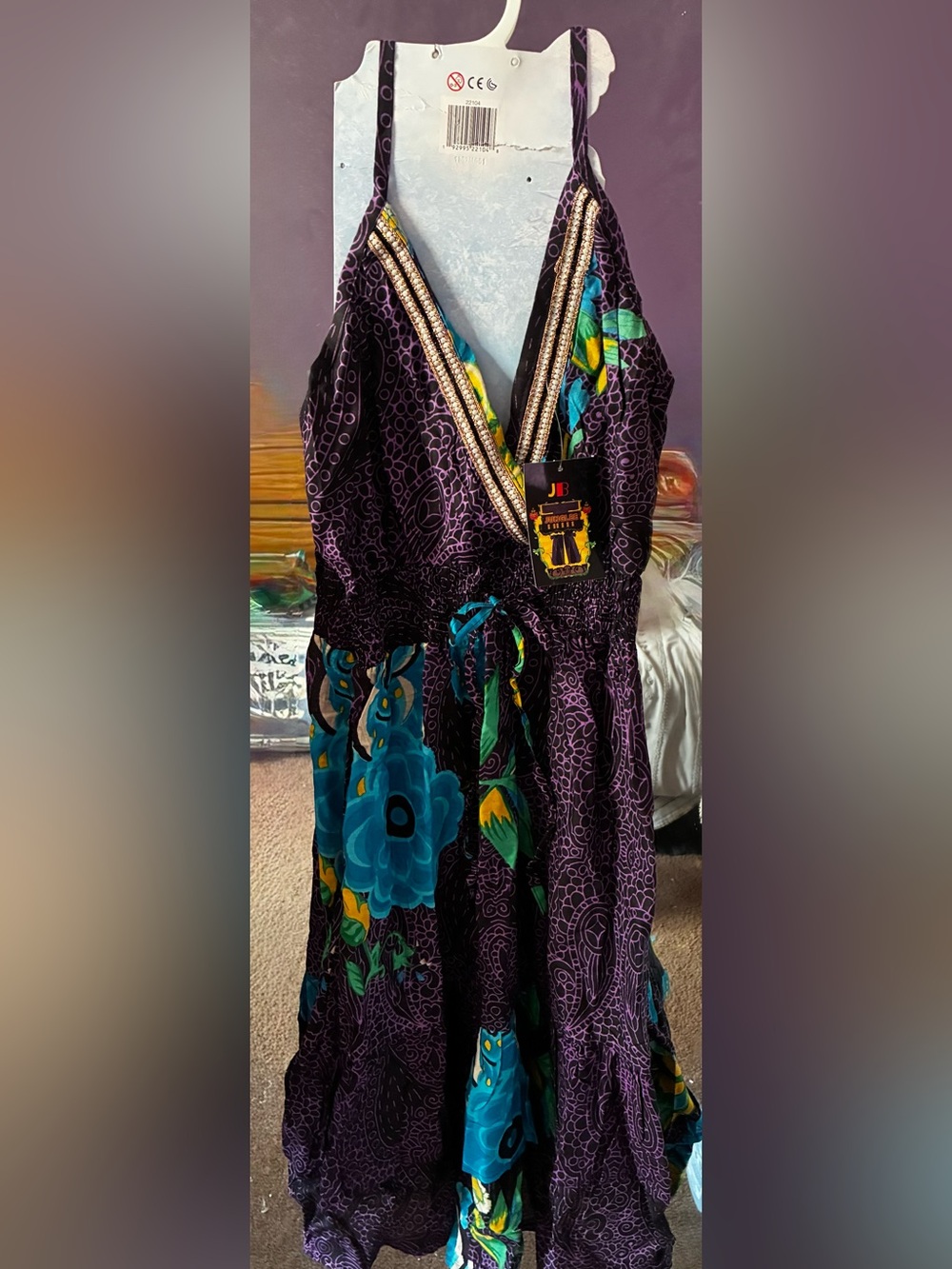 NWT ! JB dress! Purple Floral Maxi Dress with Teal Accents